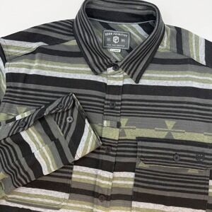 Born Primitive Mens XL Southwestern Striped Button Down Shirt Olive Green Gray